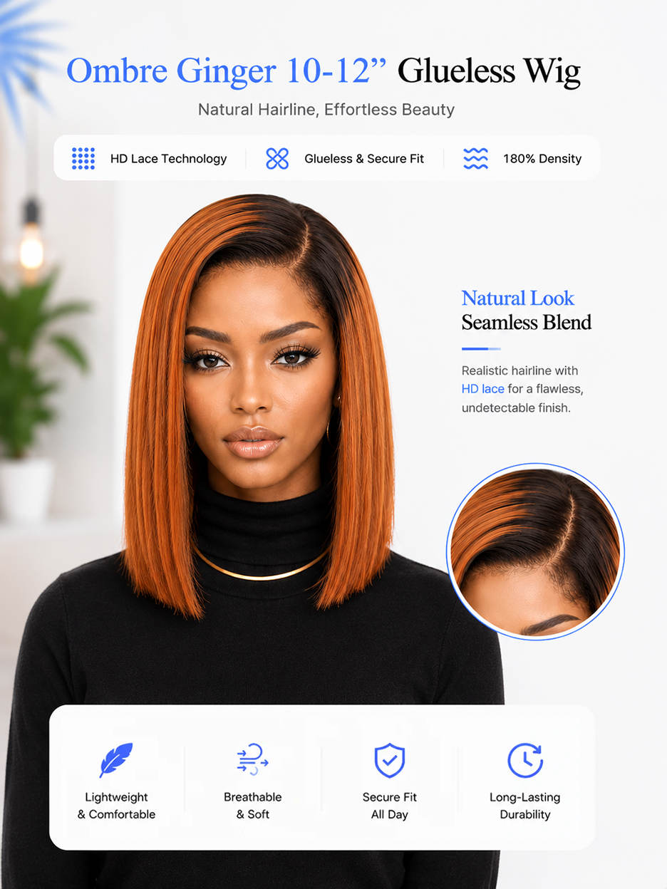BKLYN HAIR ombre ginger 5x5 HD pre-cut lace glueless bob wig