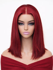 Ruby Red Bob Glueless Wig Invisible Knots Silky Straight 10-12"