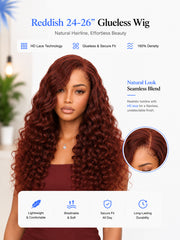 Ginger & Reddish Brown Deep Wave Glueless Wig 5x5 HD Lace | Pre-Cut & Pre-Plucked