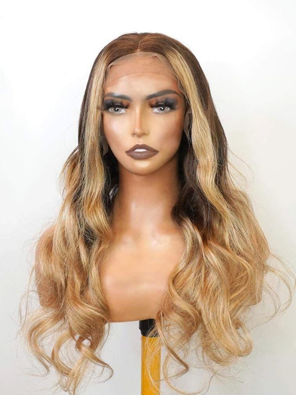 Blonde Highlighted Parting Max! Natural Loose Body Wave 100% Human Ear to Ear 13x6 Lace Front Wig 24-26"