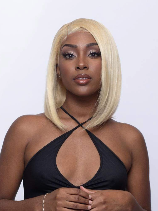 #613 Blunt Cut Endless Parting 13x6 HD Lace Front Wig Silky Straight Short Bob 12" Platinum Blonde