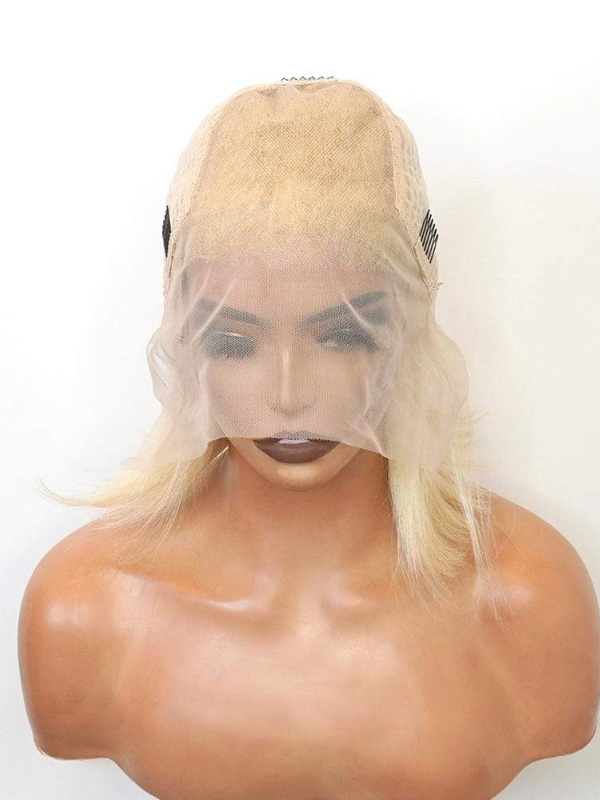 #613 Blunt Cut Endless Parting 13x6 HD Lace Front Wig Silky Straight Short Bob 12" Platinum Blonde