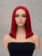Ruby Red Bob Glueless Wig Invisible Knots Silky Straight 10-12"