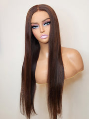 180% Density Silky Straight Glueless Wig Small Knots 5x5 Swiss HD Pre-Cut Lace Espresso Deep Brown