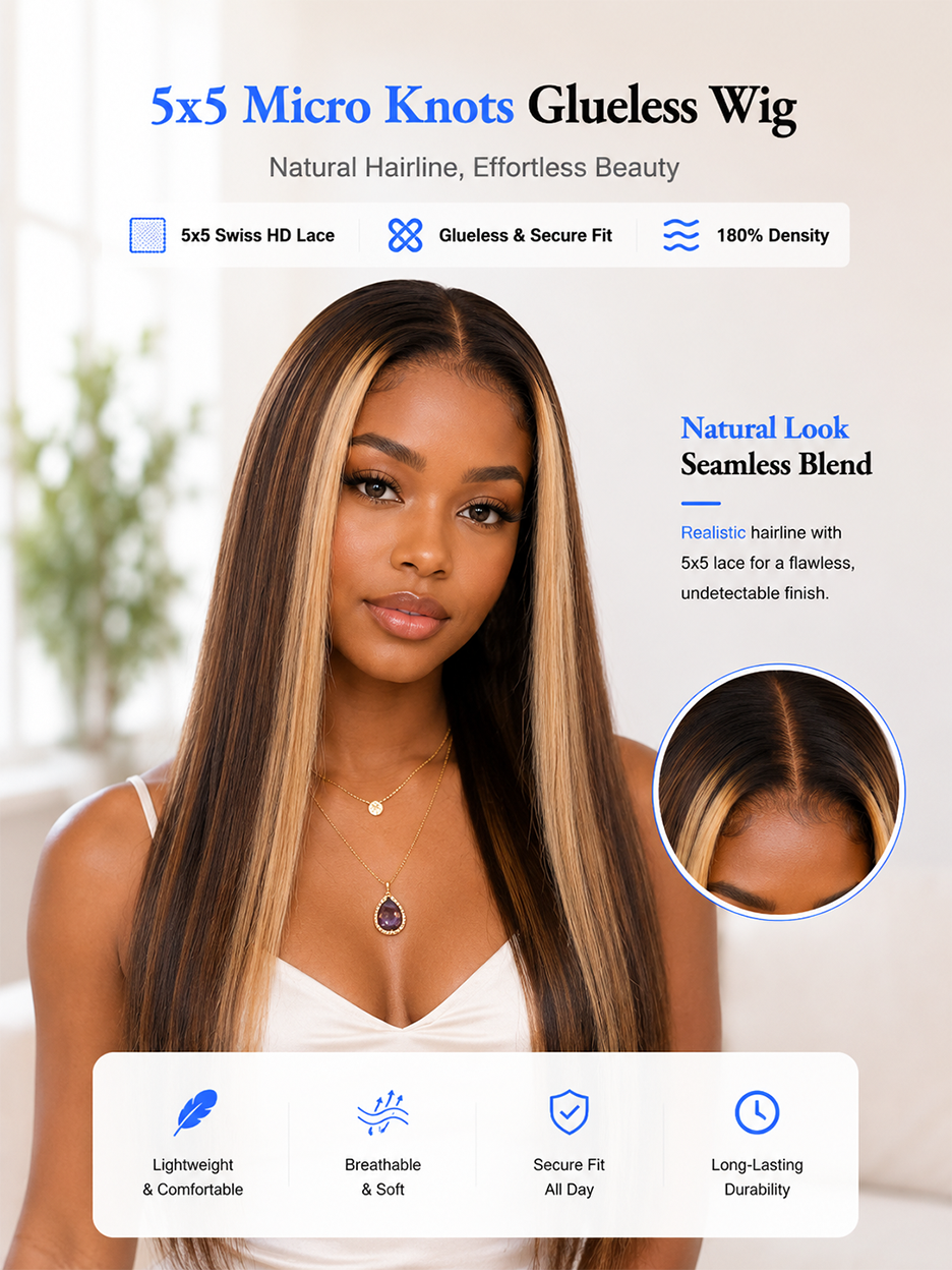 BKLYN HAIR Sun-Kissed straight 16 to 18 inch 5x5 Swiss HD lace glueless wig