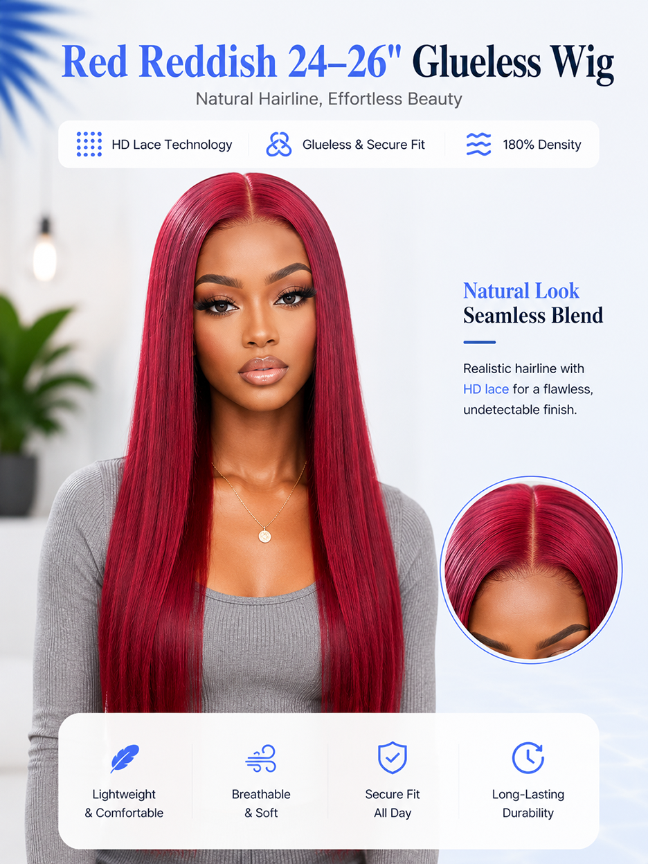 BKLYN HAIR ruby red straight 24 to 26 inch 5x5 Swiss HD lace glueless wig