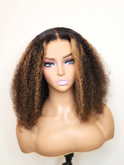 Blonde Highlights Afro Kinky Curly Glueless Wig 180% Density Small Knots 5x5 Swiss HD Pre-Cut Lace Sun-Kissed