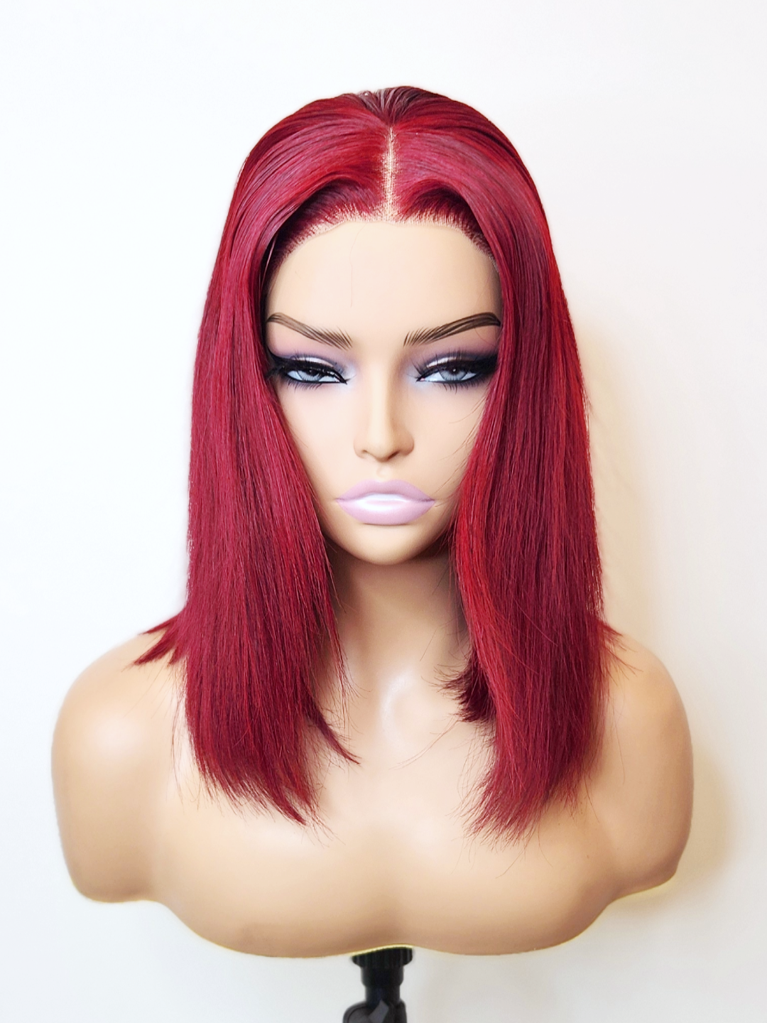 Ruby Red Short Bob Glueless Wig 180% Density Invisible Small Knots 5x5 Swiss HD Pre-Cut Lace Silky Straight Bob