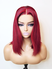 Ruby Red Short Bob Glueless Wig 180% Density Invisible Small Knots 5x5 Swiss HD Pre-Cut Lace Silky Straight Bob