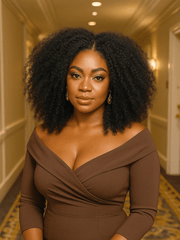 Brooklyn Hair Afro Kinky Curly Glueless Wig 180% Density Invisible Small Knots 5x5 Swiss HD Pre-Cut Lace Natural Black
