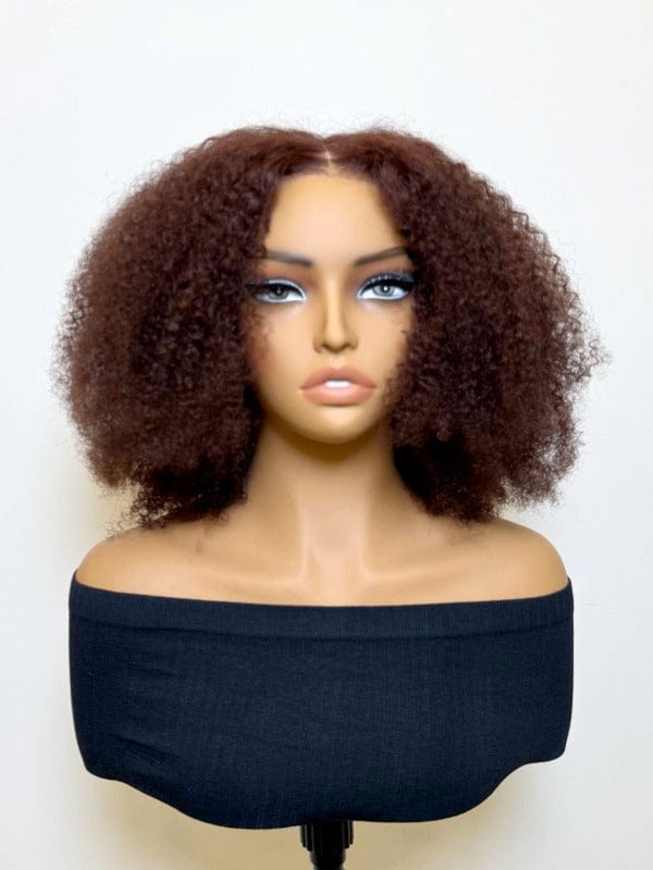 Brooklyn Hair Afro Kinky Curly Glueless Wig 5x5 HD Lace Invisible Knots 180% Density 14-16" / Reddish Brown / Middle Part