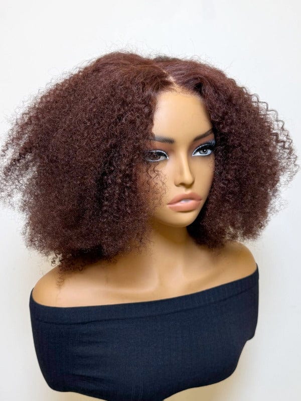 Brooklyn Hair Afro Kinky Curly Glueless Wig 5x5 HD Lace Invisible Knots 180% Density 20-22" / Reddish Brown / Middle Part