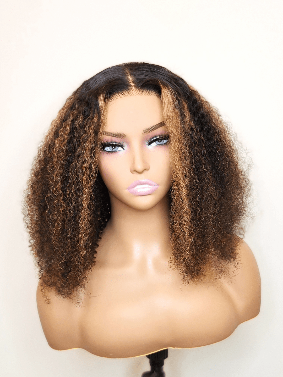 Brooklyn Hair Blonde Highlighted Sun-Kissed Color Glueless Wig Small Knots 5x5 Swiss HD Pre-Cut Lace Afro Kinky Curly / 14-16" / Sun-Kissed