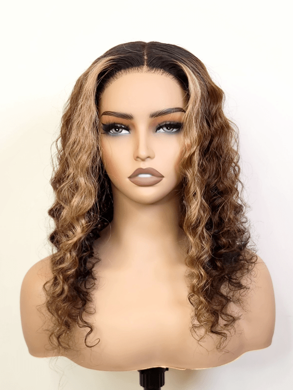 Brooklyn Hair Blonde Highlighted Sun-Kissed Color Glueless Wig Small Knots 5x5 Swiss HD Pre-Cut Lace Deep Wave / 16-18" / Sun-Kissed