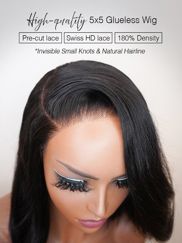 Brooklyn Hair Blunt Cut Glueless Wig 5x5 Swiss HD Pre-Cut Lace Bob Invisible Knots
