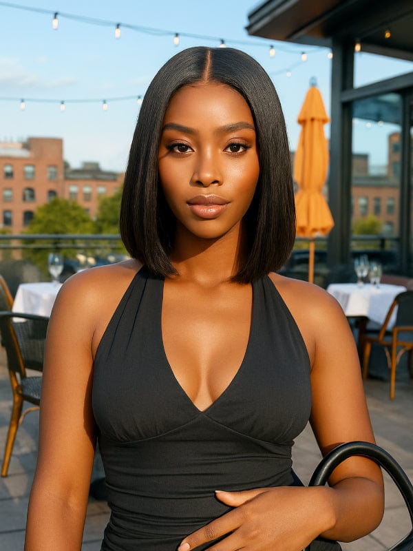Brooklyn Hair Blunt Cut Glueless Wig 5x5 Swiss HD Pre-Cut Lace Bob Invisible Small Knots Bob Style 10-12" / Jet Black