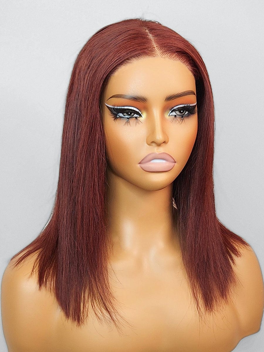 Brooklyn Hair Blunt Cut Glueless Wig 5x5 Swiss HD Pre-Cut Lace Bob Invisible Small Knots Bob Style 10-12" / REDDISH BROWN