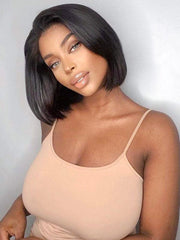 Brooklyn Hair Blunt Cut Style 13x6 HD Lace Front Wig Silky Straight Short Bob 12" Natural Black 10-12" / Natural Black