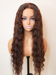 Brooklyn Hair Brown Water Wave Style Ready to Wear Glueless Deep Wave Wig Invisible Knots 5x5 Swiss HD Pre-Cut Lace Espresso