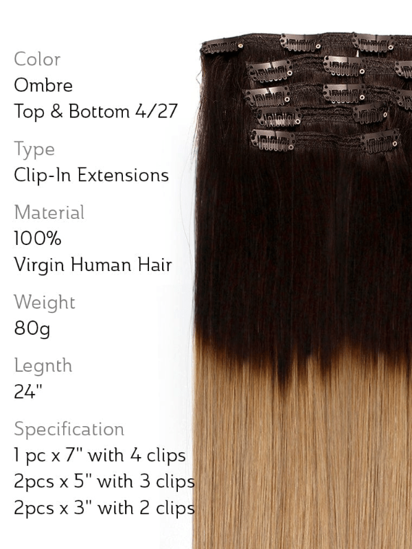 Brooklyn Hair Clip-In Hair Extensions Ombre Color Virgin Straight