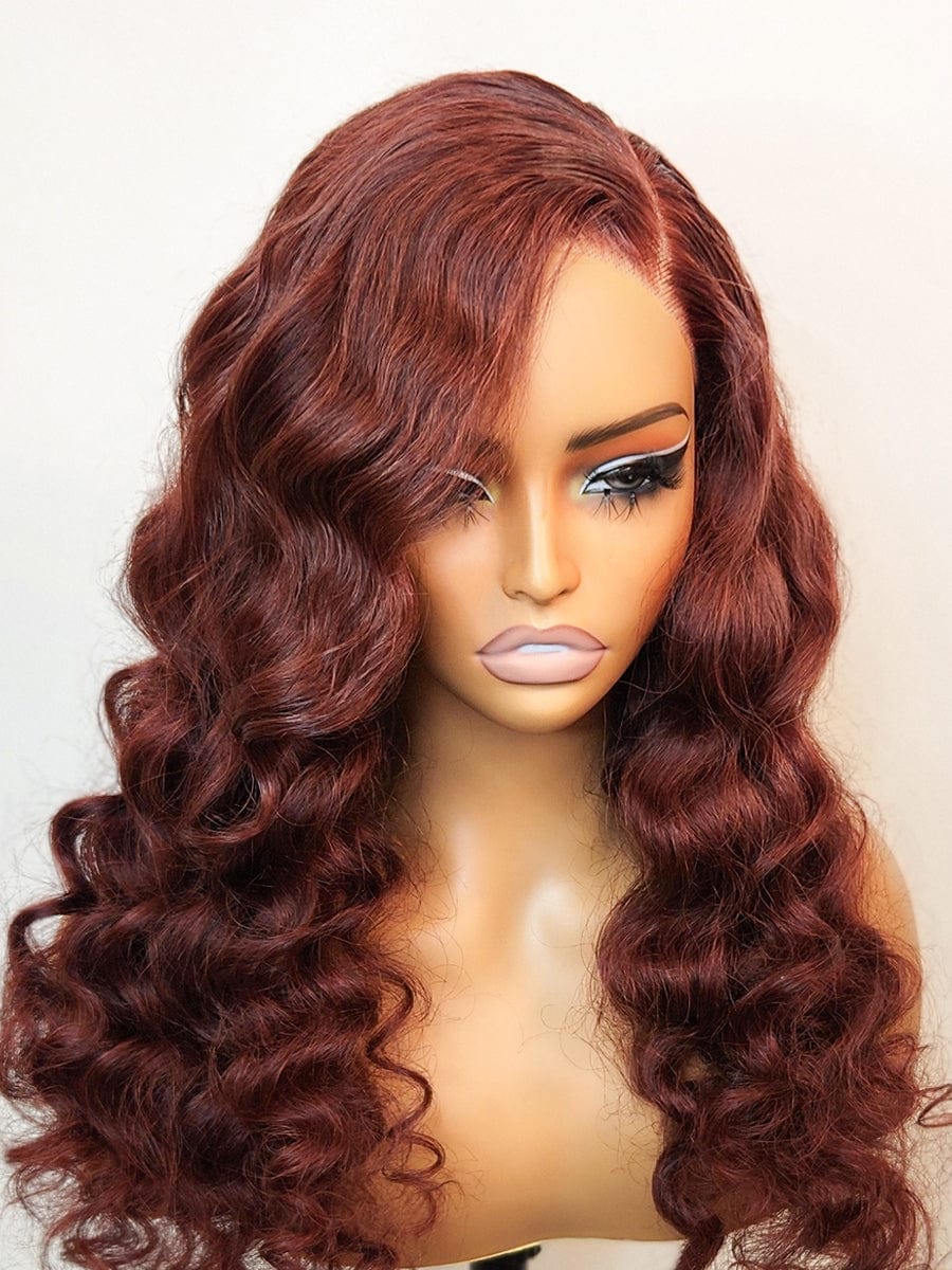 Brooklyn Hair Deep Wave Glueless Wig 5x5 Swiss HD Lace Pre-Cut & Pre-Plucked Invisible Knots 16-18" / Reddish Brown