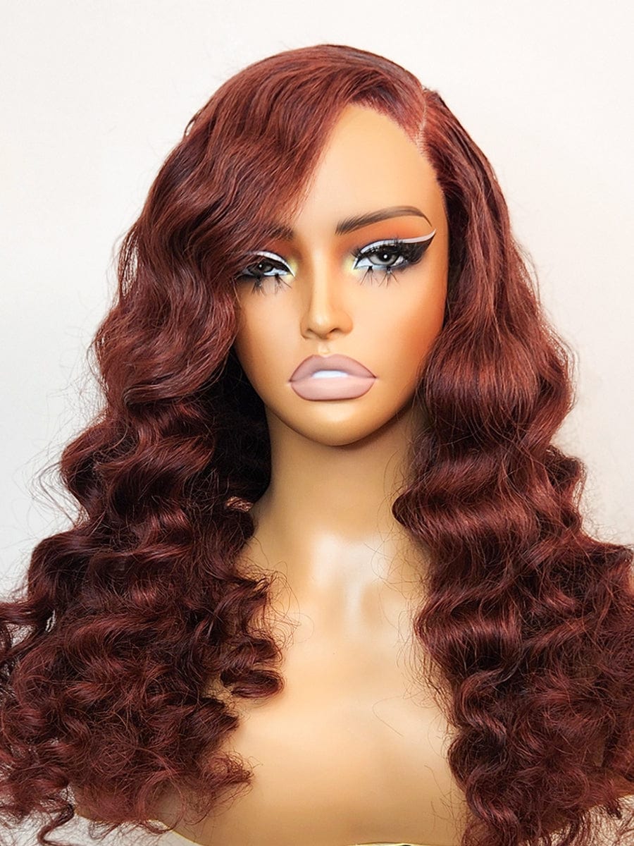 Brooklyn Hair Deep Wave Glueless Wig 5x5 Swiss HD Lace Pre-Cut & Pre-Plucked Invisible Knots 24-26" / Reddish Brown