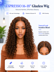Espresso & Reddish Brown Water Wave Glueless Wig 5x5 HD Lace Pre-Cut