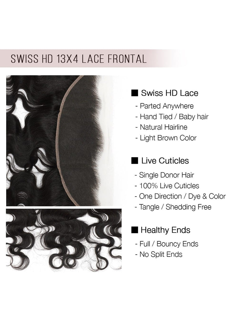 Brooklyn Hair [First Weekend Sale] 11A True Swiss HD 13x4 Lace Frontal Body Wave Swiss HD / 14" / Natural Black
