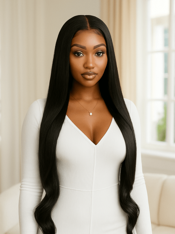 Brooklyn Hair Fuller Hair Extra Long Straight 30" Ready to Wear Glueless Wig Invisible Knots 5x5 Swiss HD Pre-Cut Lace Natural Black