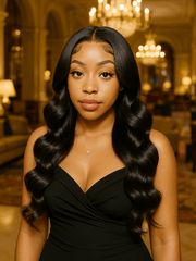Brooklyn Hair Jet Black Loose Body Wave Glueless Wig Small Knots 5x5 Swiss HD Pre-Cut Lace