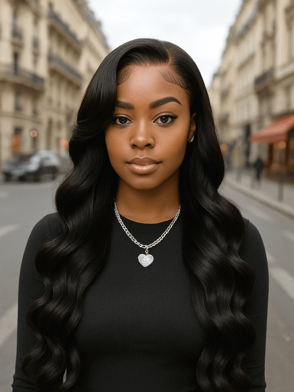 Brooklyn Hair Jet Black Loose Body Wave Glueless Wig Small Knots 5x5 Swiss HD Pre-Cut Lace