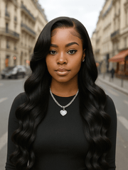 Brooklyn Hair Jet Black Loose Body Wave Glueless Wig Small Knots 5x5 Swiss HD Pre-Cut Lace