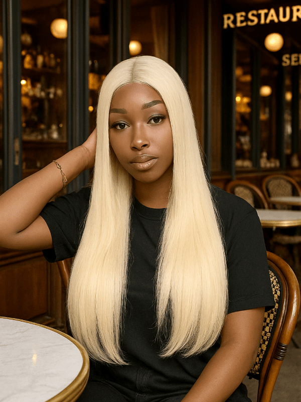 Brooklyn Hair Long Straight #613 Glueless Wig Smaller Knots 5x5 Swiss HD Pre-Cut Lace 24-26" Platinum Blonde 24-26" / Platinum Blonde / Swiss HD Lace