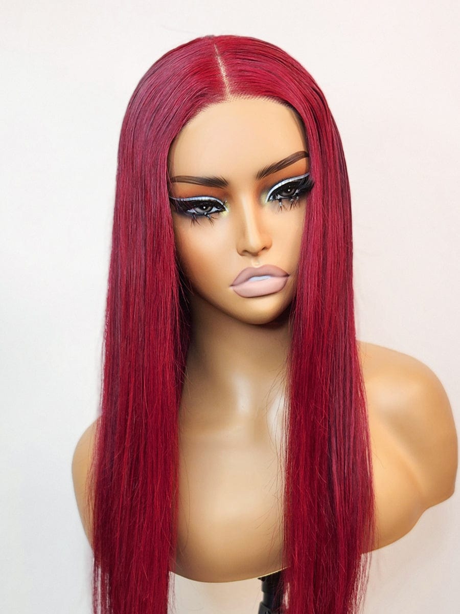 Brooklyn Hair Loose Body Wave Glueless Wig Invisible Small Knots 5x5 Swiss HD Pre-Cut Lace 180% Density 14-16" / Ruby Red