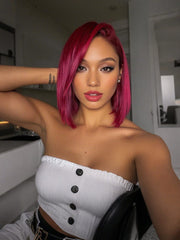 Brooklyn Hair Red Alert! Scarlet Edge Bob Style 13x4 HD Lace Front Wig Straight 12" 200% Fullness Bob Short / Ruby Red / 13x4 HD Lace