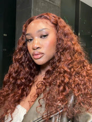 Brooklyn Hair Reddish Brown Deep Wave Glueless Wig 5x5 Swiss HD Lace Pre-Cut & Pre-Plucked Invisible Knots