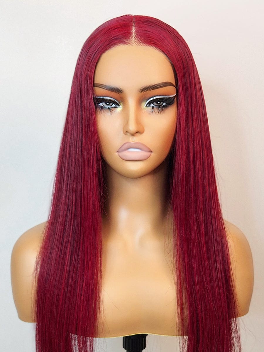 Brooklyn Hair Reddish Brown Loose Body Wave Glueless Wig Invisible Small Knots 5x5 Swiss HD Pre-Cut Lace 180% Density 14-16" / Ruby Red