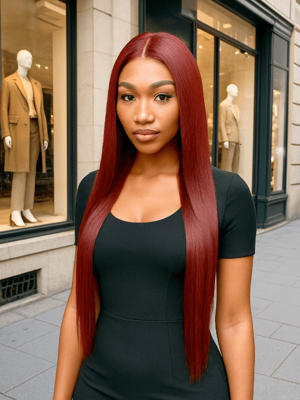Brooklyn Hair Ruby Red Straight Glueless Wig Invisible Small Knots 5x5 Swiss HD Pre-Cut Lace 180% Density