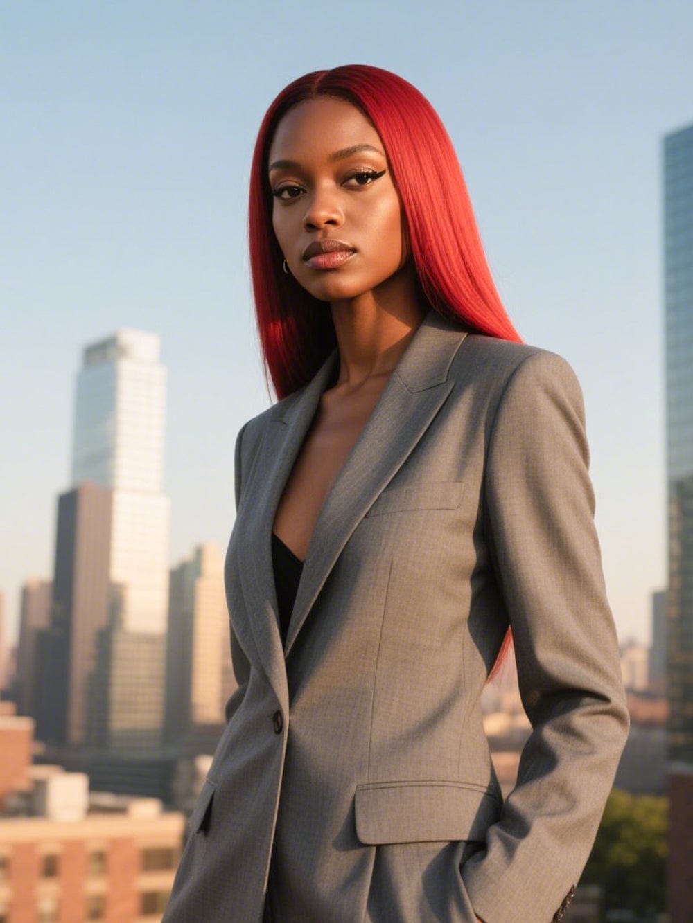 Brooklyn Hair Ruby Red Straight Glueless Wig Invisible Small Knots 5x5 Swiss HD Pre-Cut Lace 180% Density