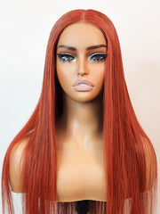 Brooklyn Hair Ruby Red Straight Glueless Wig Invisible Small Knots 5x5 Swiss HD Pre-Cut Lace 180% Density 24-26" / Ginger