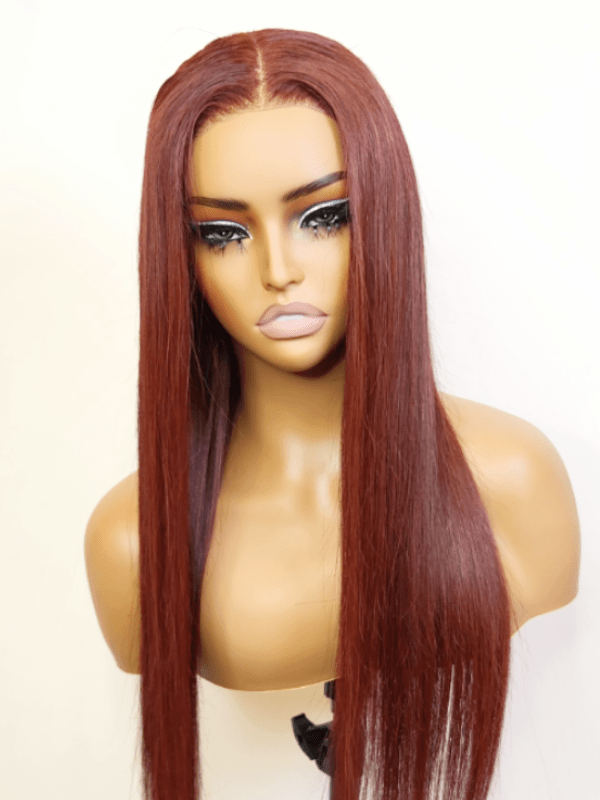 Brooklyn Hair Ruby Red Straight Glueless Wig Invisible Small Knots 5x5 Swiss HD Pre-Cut Lace 180% Density 24-26" / Reddish Brown