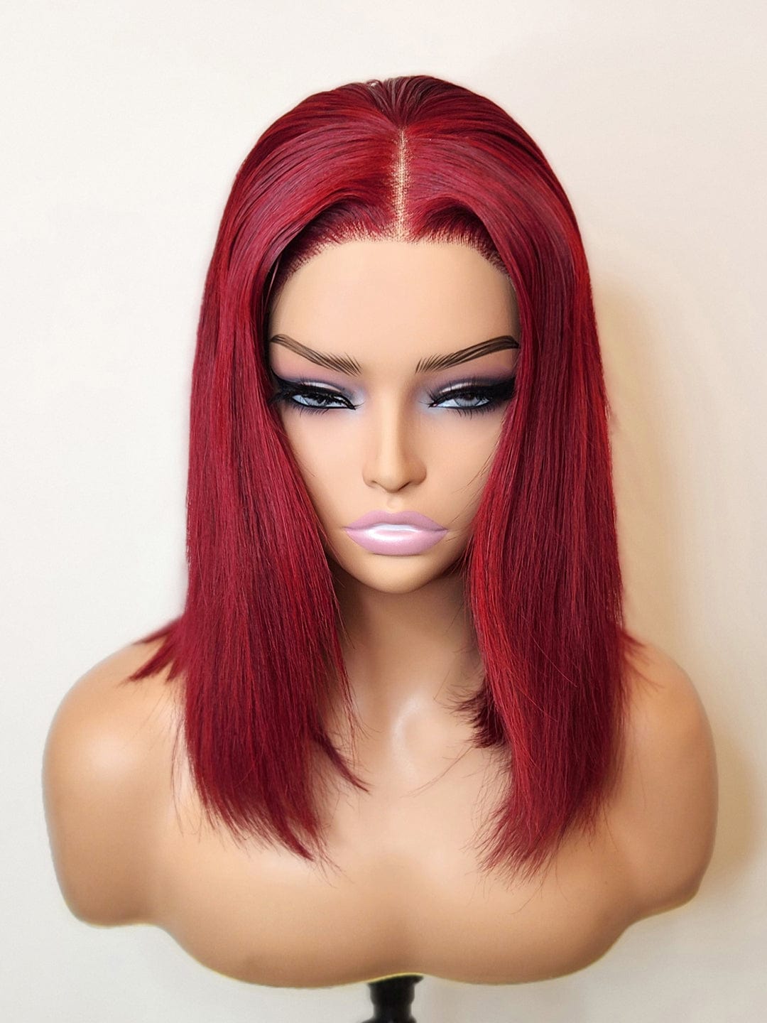 Brooklyn Hair Short Bob Glueless Wig 180% Density Invisible Small Knots 5x5 Swiss HD Pre-Cut Lace Silky Straight Bob Ruby Red Bob Style 10-12" / Ruby Red