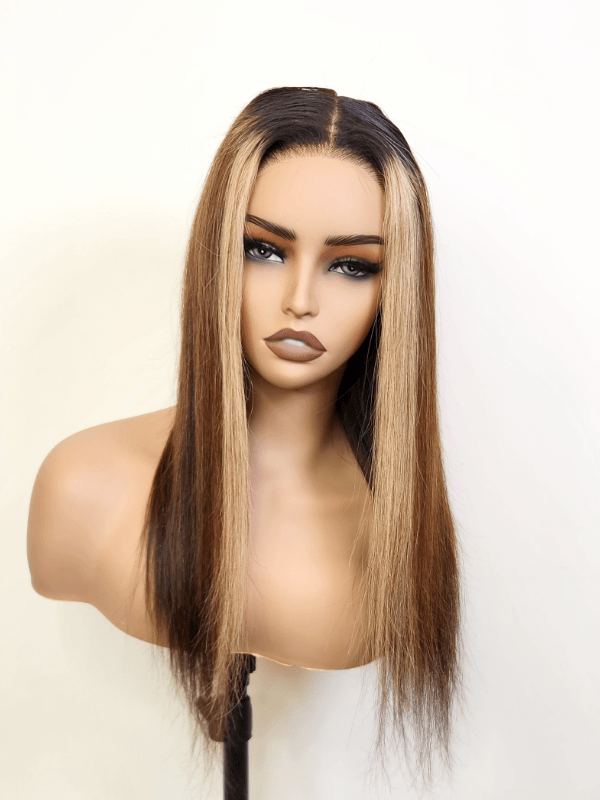 Brooklyn Hair Silky Straight Glueless Wig Invisible Small Knots 5x5 Swiss HD Pre-Cut Lace 180% Density 16-18" / Sun-Kissed