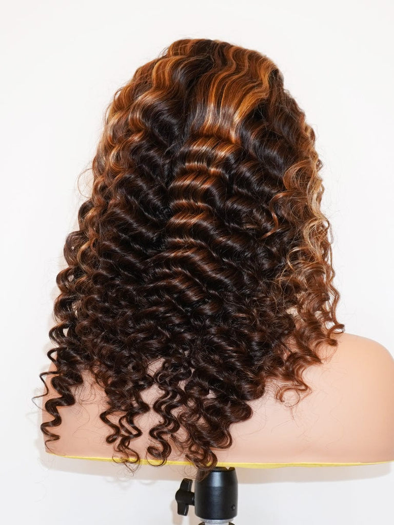 Brooklyn Hair Small Knots 5x5 HD Pre Cut Lace Glueless Wig Deep Wave 180% Density 16-18" / Sun-kissed