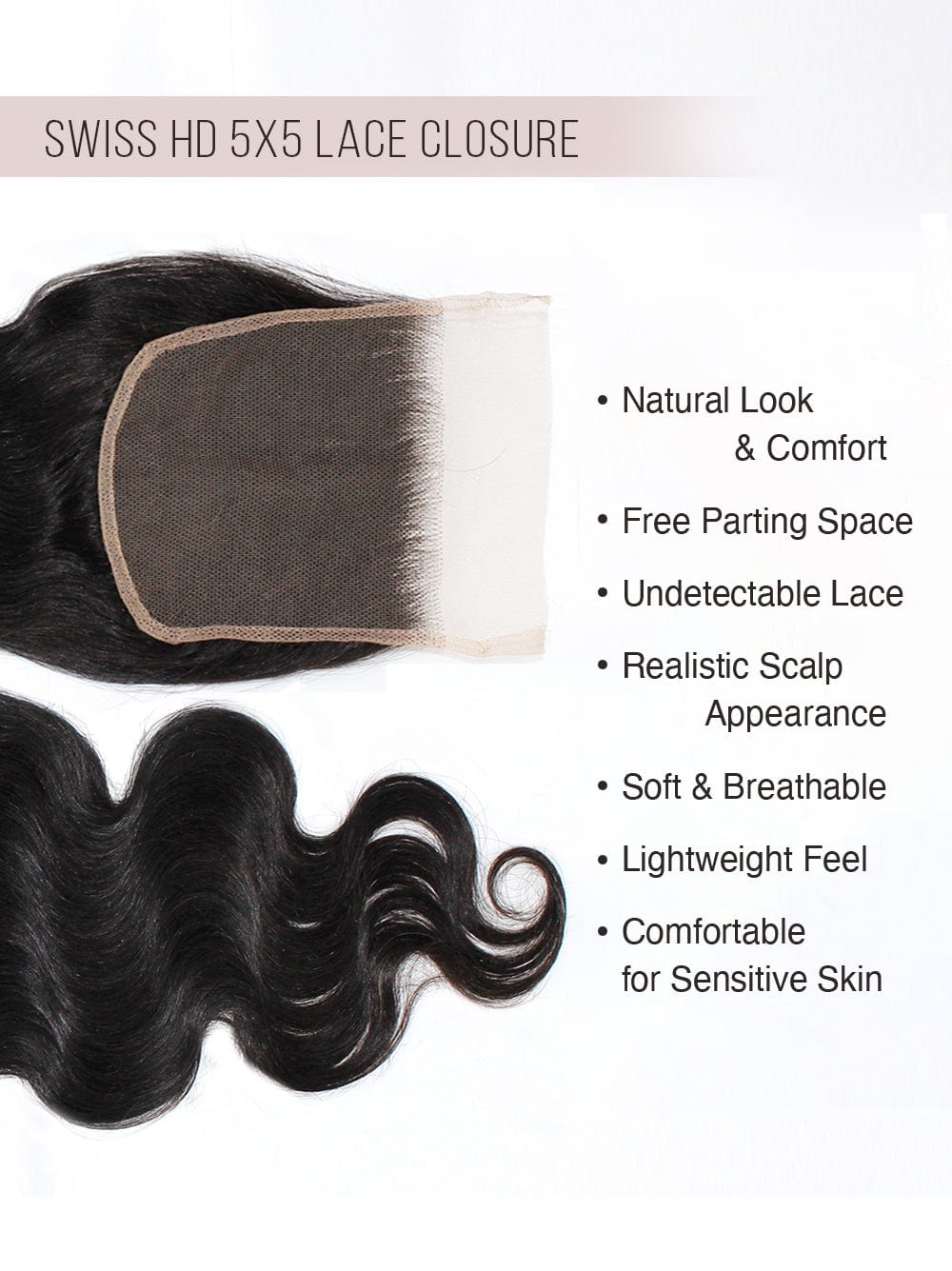 Brooklyn Hair True 5x5 Swiss HD Lace Closure Unprocessed Body Wave