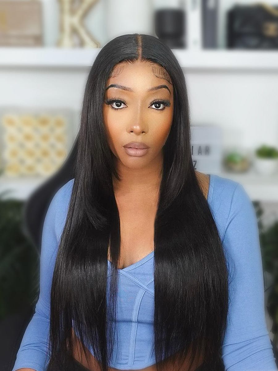 Brooklyn Hair Virgin Straight Glueless Wig Invisible Small Knots 5x5 Swiss HD Pre-Cut Lace 180% Density