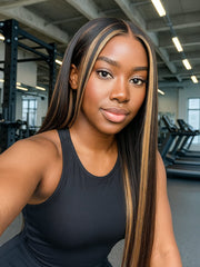 Brooklyn Hair Warm Light Elegance Silky Straight 13x4 HD Lace Front Wig Sun-Kissed 180% Density