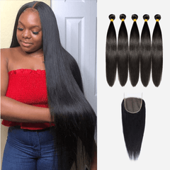 Brooklyn Hair 9A Brazilian Straight / 5 Bundles with 6x6 Lace Closure Look - Brooklyn Hair