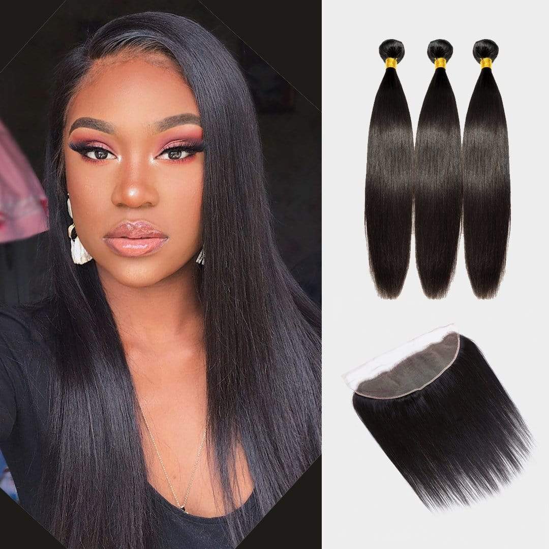 Brooklyn Hair 9A Straight / 3 Bundles with 13x4 Lace Frontal 14" Look - Brooklyn Hair