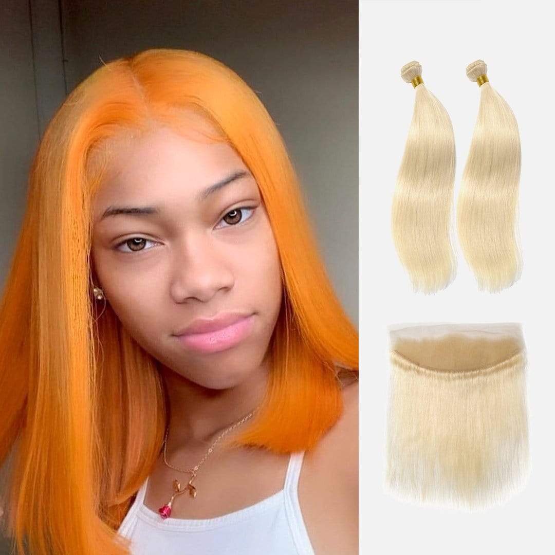 Brooklyn Hair 11A Platinum Blonde #613 Straight / 2 Bundles with 13x4 Lace Frontal Look - Brooklyn Hair